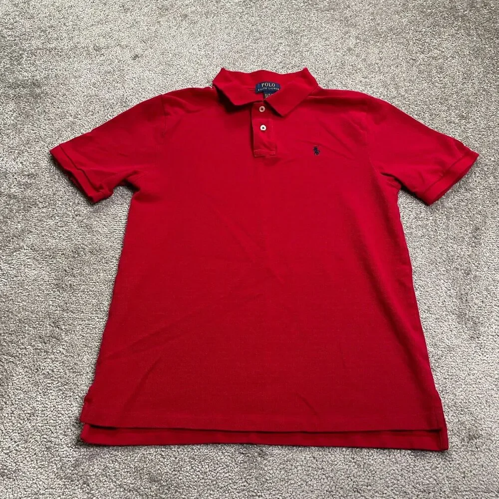 Ralph Lauren Polo Shirt Boys XL Red Solid Short Sleeve Cotton Outdoor Golf Top